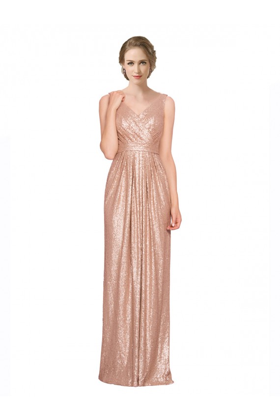 Wholesale Draped V-Neck Striking Sheath Floor Length Sequin Prom Dress UK