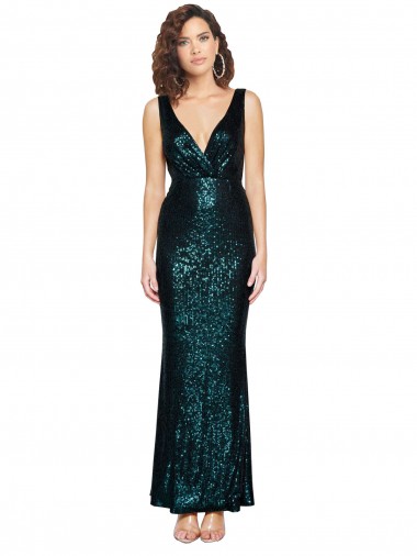 Wholesale V-Neck Full Length Sequin Prom Dress with Draped Back UK