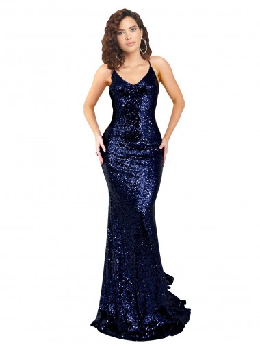 Wholesale Mermaid V-Neck Low Back Long Sequin Prom Dress UK