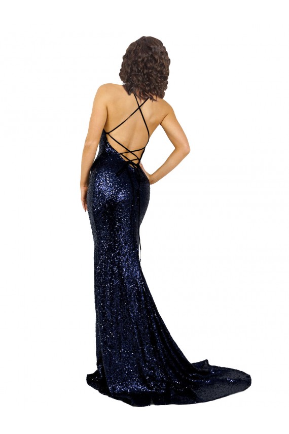 Wholesale Mermaid V-Neck Low Back Long Sequin Prom Dress UK