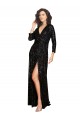 Wholesale Deep V-Neckline Full Back Long Sleeves Sparkling Sequin Prom Dress with High Slit UK