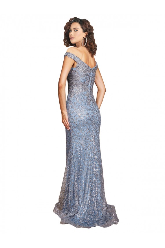 Wholesale Off the Shoulder Sweetheart Neckline Sequin Prom Dress with Thigh High Slit UK