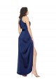 Wholesale Full Length High Neck Wrap Silky Satin Prom Dress with Waist Tie UK