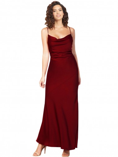 Wholesale Cowl Neck Low Back Silky Satin Prom Dress with Thin Back Straps UK