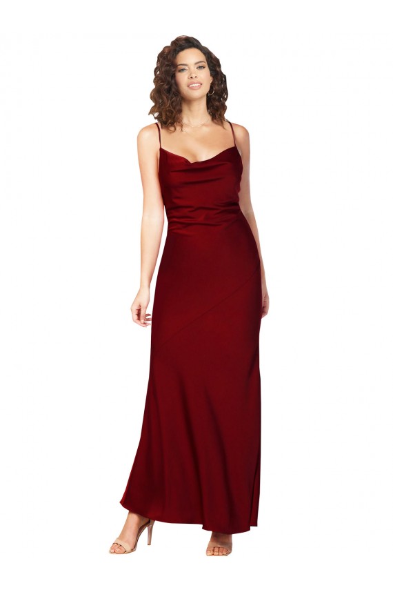 Wholesale Cowl Neck Low Back Silky Satin Prom Dress with Thin Back Straps UK