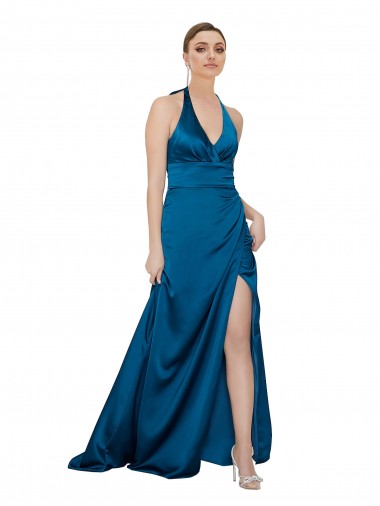 Wholesale Halter Neck Silky Satin Prom Dress UK