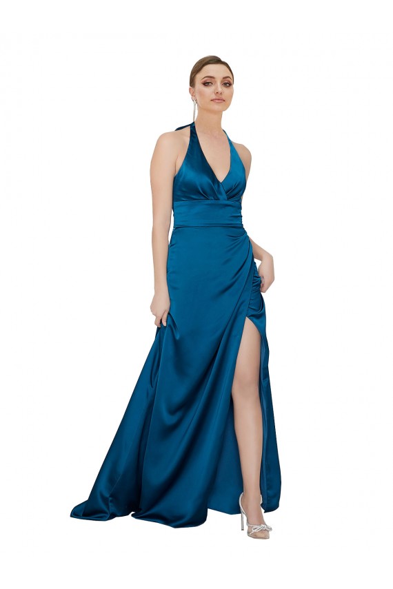Wholesale Halter Neck Silky Satin Prom Dress UK
