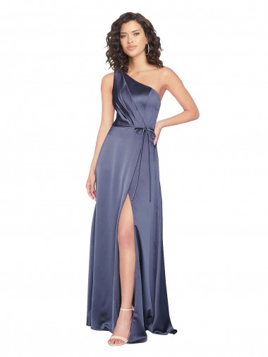 Wholesale Draped Silky Satin Prom Dress with Tied Waist UK