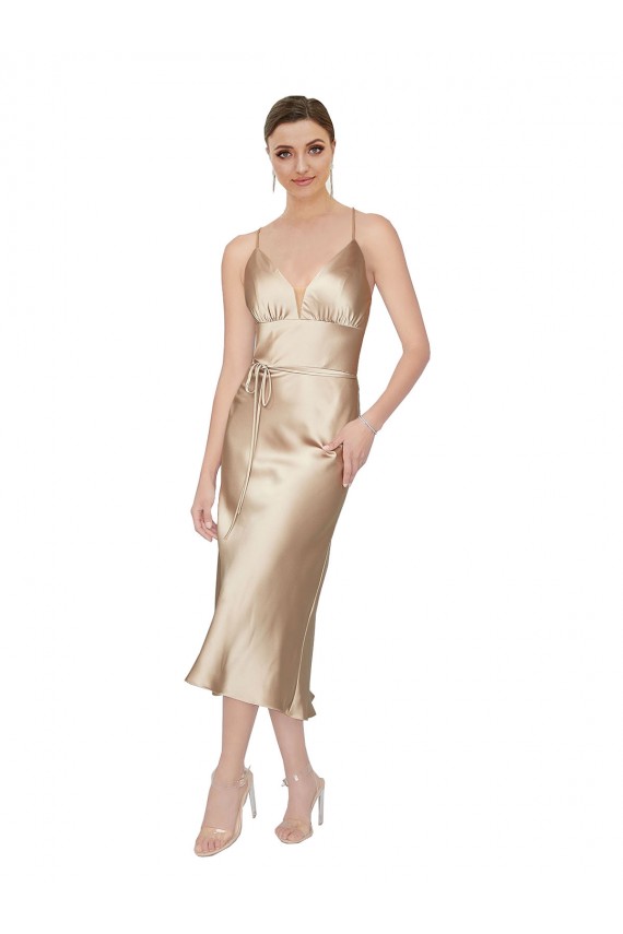 Wholesale Empire Waist Silky Satin Midi Length Cocktail Dress / Prom Dress UK