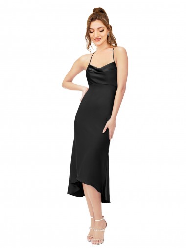 Wholesale High Low Silky Satin Cowl Neck Midi Length Cocktail Prom Dress / Homecoming Dress UK