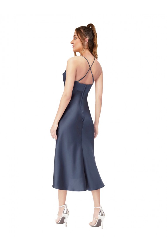 Wholesale High Low Silky Satin Cowl Neck Midi Length Cocktail Prom Dress / Homecoming Dress UK