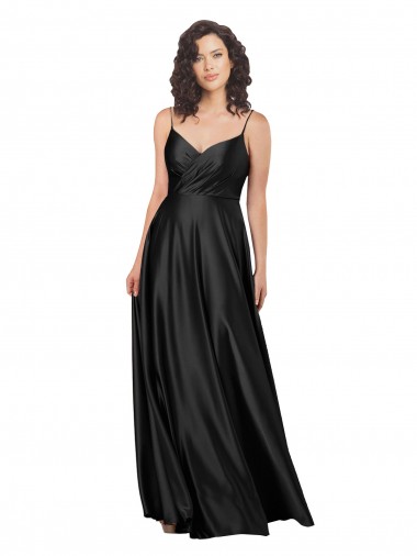 Wholesale Full Length V-Neckline Silky Satin Prom Dress with Full Skirt UK