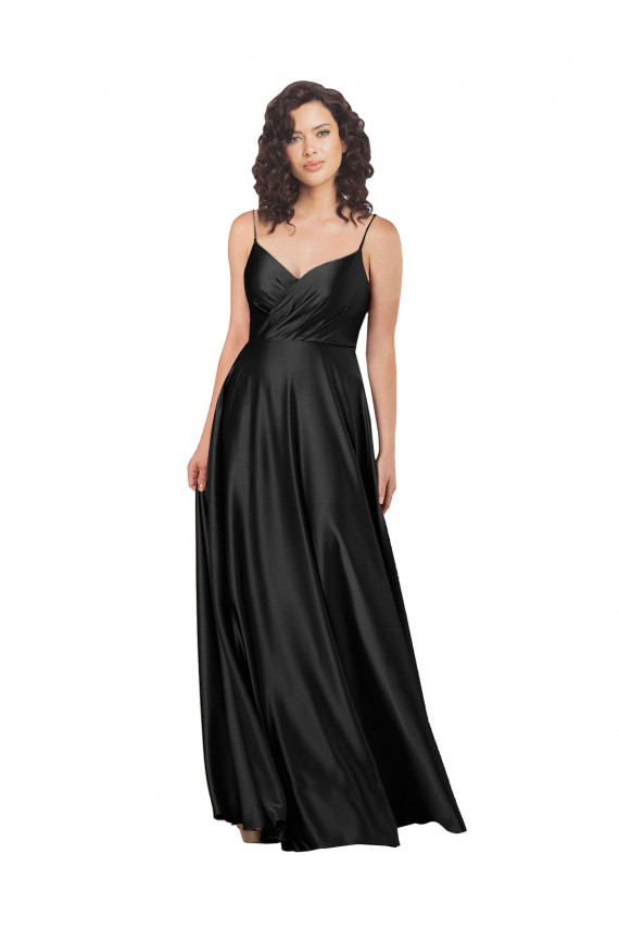 Wholesale Full Length V-Neckline Silky Satin Prom Dress with Full Skirt UK