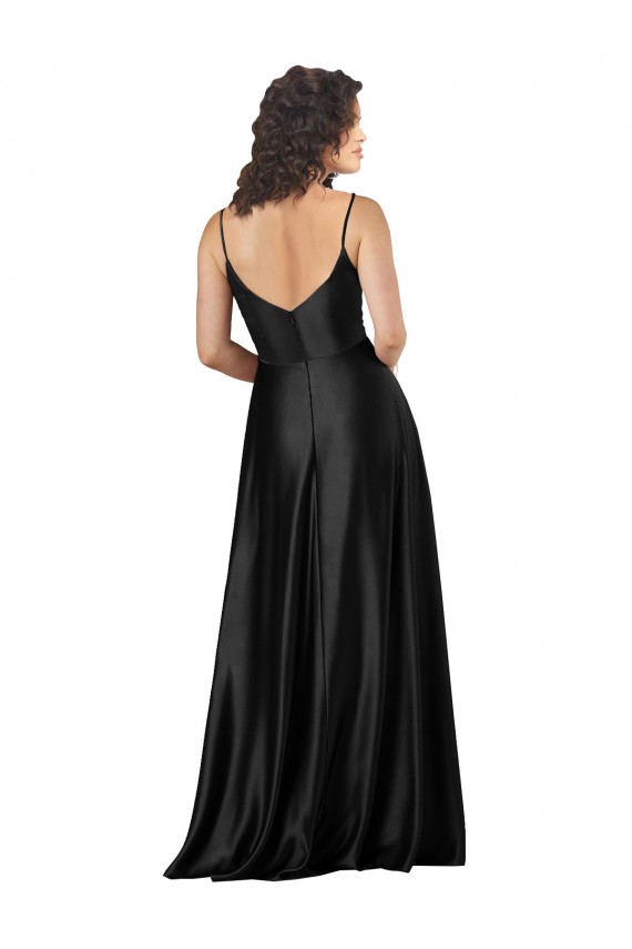 Wholesale Full Length V-Neckline Silky Satin Prom Dress with Full Skirt UK