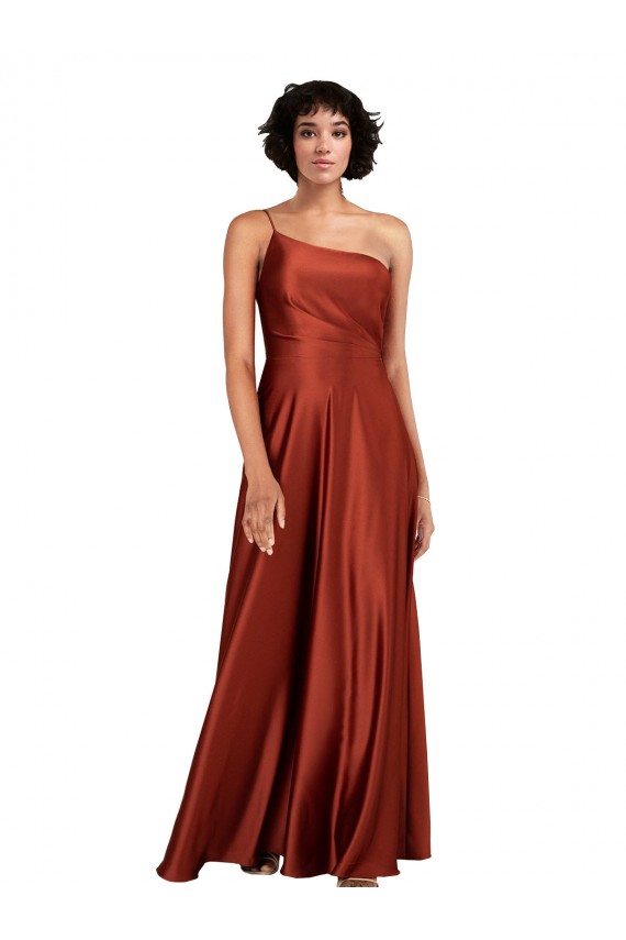 Wholesale Sophisticated One Shoulder Silky Satin Prom Dress with Full Skirt UK