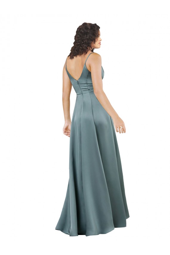Wholesale Silky Satin Floor-Length Long Prom Dress with V-Neckline UK