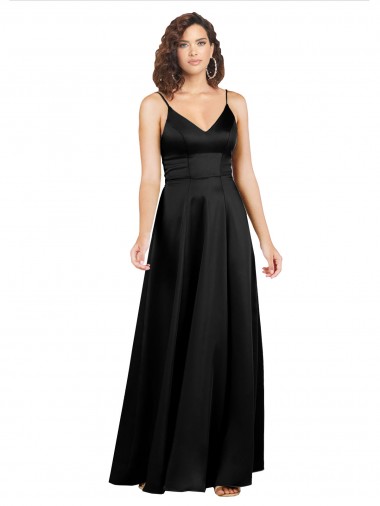 Wholesale Silky Satin Floor-Length Long Prom Dress with V-Neckline UK