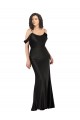 Wholesale Off the Shoulder Sleeves Silky Satin Prom Dress with Skirt Slit UK