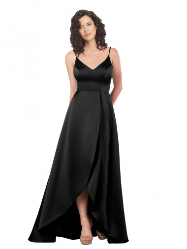 Wholesale High Low V-Neckline Silky Satin Tulip Prom Dress with Wrap Skirt UK