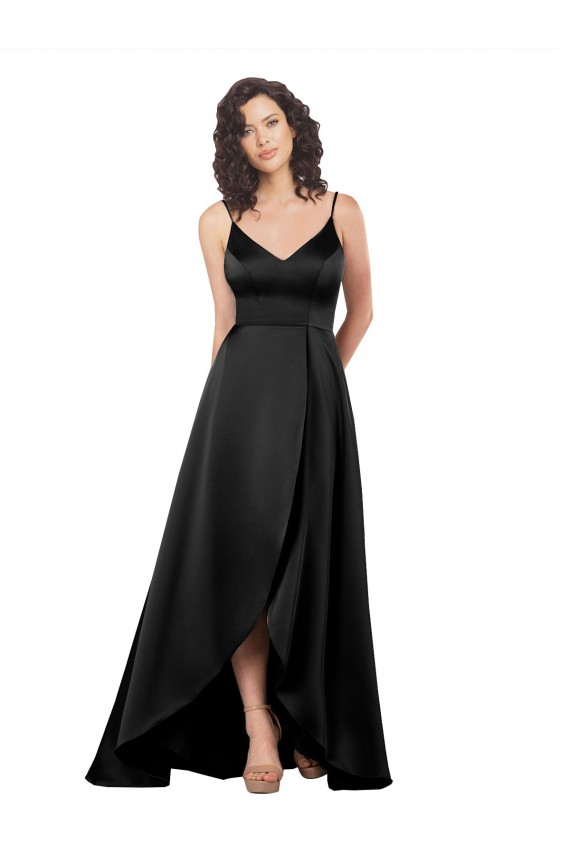 Wholesale High Low V-Neckline Silky Satin Tulip Prom Dress with Wrap Skirt UK