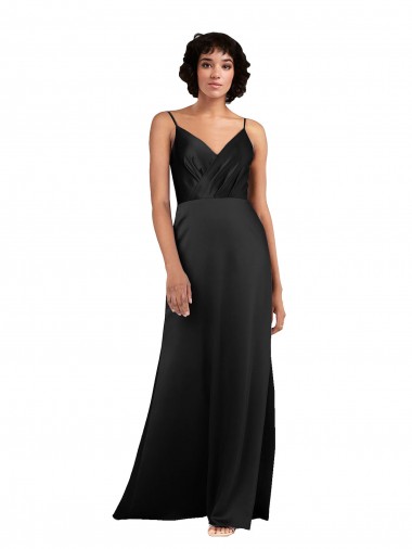 Wholesale Full Length V-Neckline Silky Satin Prom Dress with Spaghetti Straps UK