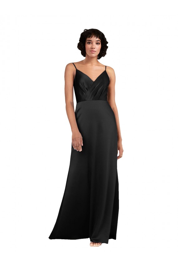Wholesale Full Length V-Neckline Silky Satin Prom Dress with Spaghetti Straps UK