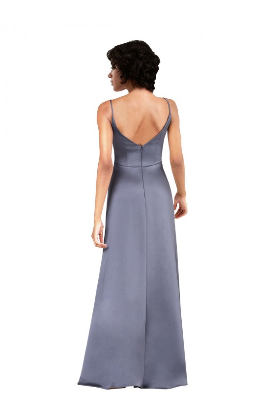 Wholesale Full Length V-Neckline Silky Satin Prom Dress with Spaghetti Straps UK