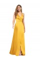 Wholesale Halter A-Line Silky Satin Prom Dress with V-Neckline and Slit UK