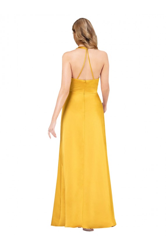 Wholesale Halter A-Line Silky Satin Prom Dress with V-Neckline and Slit UK