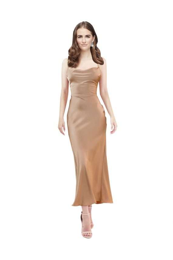 Wholesale Cowl Neck Silky Satin Midi Length Cocktail Prom Dress / Homecoming Dress Low Back UK