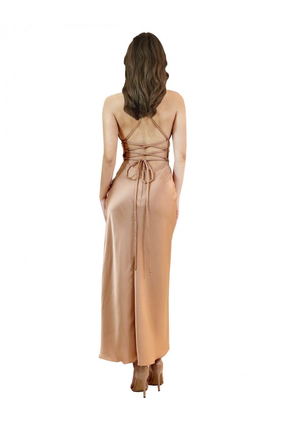 Wholesale Cowl Neck Silky Satin Midi Length Cocktail Prom Dress / Homecoming Dress Low Back UK
