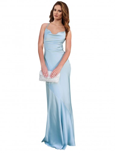 Wholesale Open Back with Ties Cowl Neck Sheath Silky Satin Long Bridessmaid Dress UK
