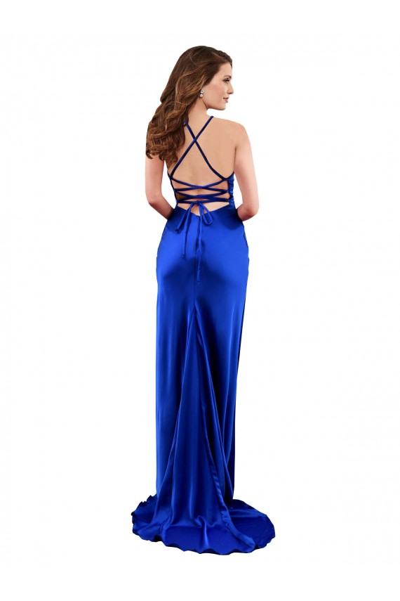 Wholesale Open Back Cowl Neck Long Silky Satin Prom Dress UK