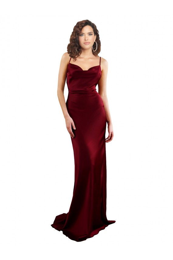 Wholesale Cowl Neck Long Criss Cross Open Back Silky Satin Prom Dress UK