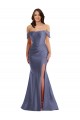 Wholesale Off the Shoulder Corset Silky Satin Mermaid Prom Dress with Side Slit UK
