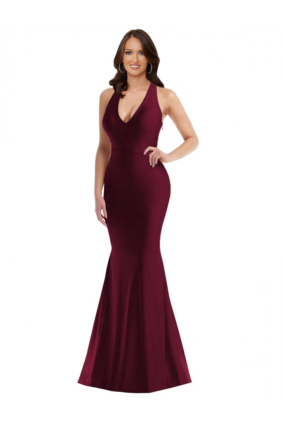 Wholesale Plunge Neckline Cutout Low Back Silky Satin Mermaid Prom Dress UK