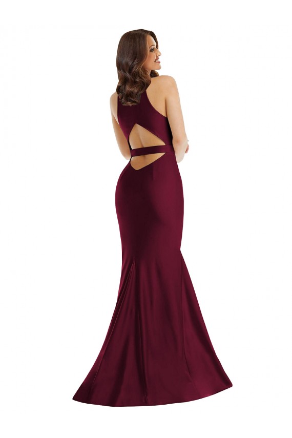 Wholesale Plunge Neckline Cutout Low Back Silky Satin Mermaid Prom Dress UK