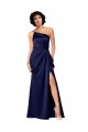 Wholesale One Shoulder Silky Satin Prom Dress with Skirt Slit UK