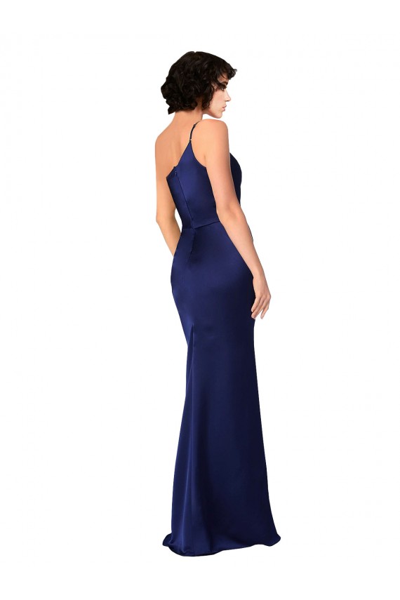 Wholesale One Shoulder Silky Satin Prom Dress with Skirt Slit UK
