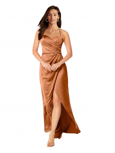 Wholesale Faux-Wrap Skirt Silky Satin Prom Dress UK