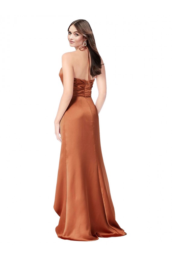 Wholesale Faux-Wrap Skirt Silky Satin Prom Dress UK