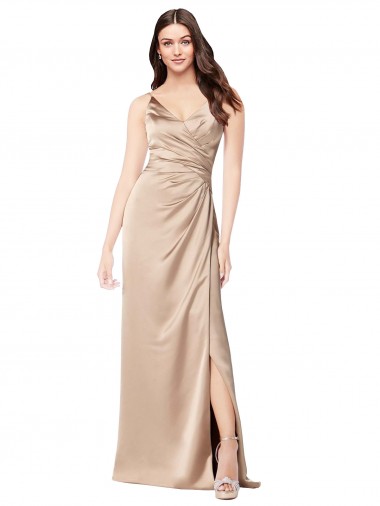 Wholesale Silky Satin Prom Dress with Draped Surplice Bodice UK