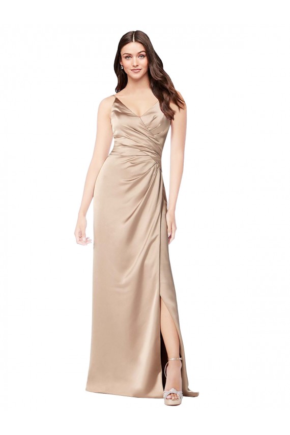 Wholesale Silky Satin Prom Dress with Draped Surplice Bodice UK