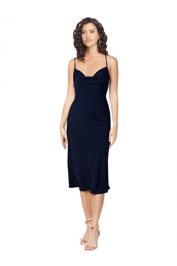 Wholesale Short Midi Length Silky Satin Cocktail Prom Dress / Homecoming Dress with Cowl Neck and Cross Back Straps UK