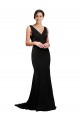 Wholesale V-Neck Full Length Silky Satin Prom Dress with Soft Cowl Neck and Sweep Train UK