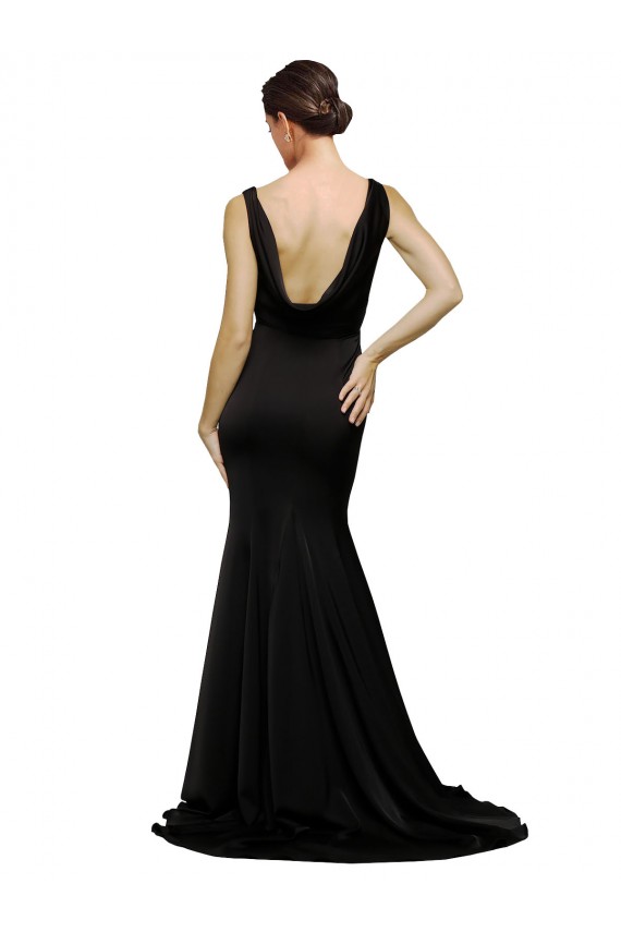 Wholesale V-Neck Full Length Silky Satin Prom Dress with Soft Cowl Neck and Sweep Train UK