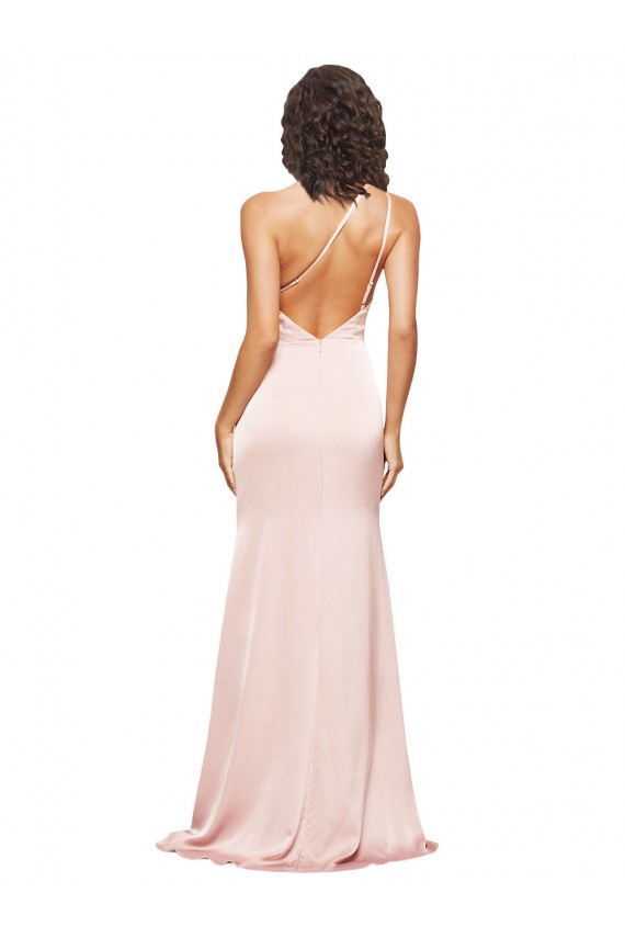 Wholesale Full Length Ruched Silky Satin Prom Dress with Low Back and High Split UK