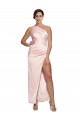 Wholesale One Shoulder Full Length Long Silky Satin Prom Dress with Thigh Split UK