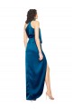 Wholesale High Halter Neck Silky Satin Prom Dress with Sash Overlay and Side Split UK