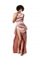 Wholesale Low Back One Shoulder Full Length Silky Satin Prom Dress UK